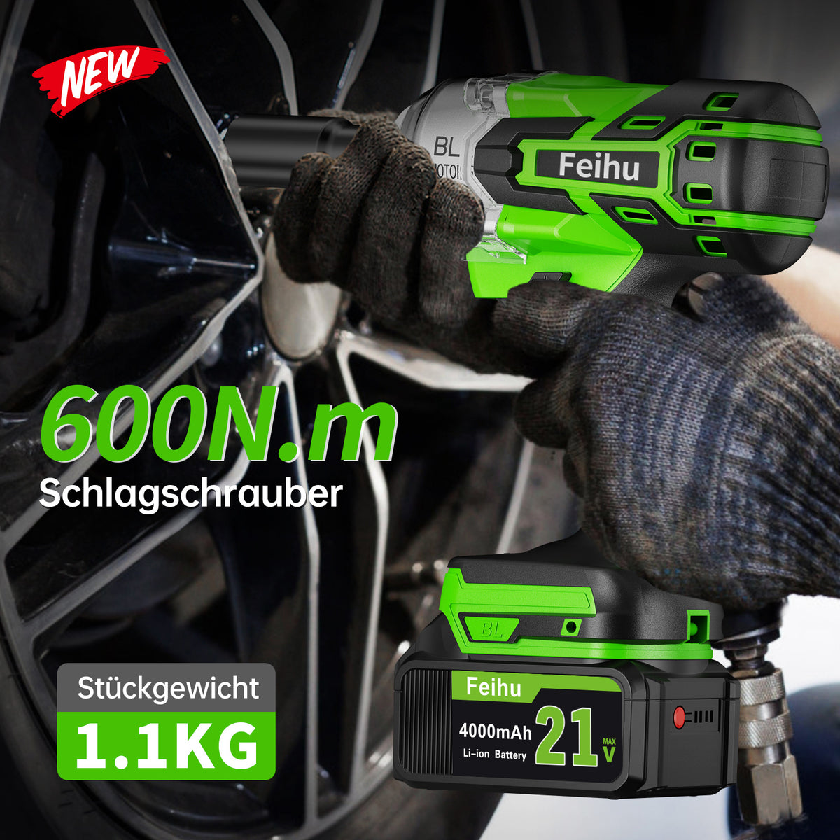 Akkubetriebener, bürstenloser 1/2-Zoll-600-Nm-Hochleistungs-Schlagschrauber 3-in-1-Set – Schlagbohrer und Schraubendreher, 3 Geschwindigkeitsstufen, automatische Stoppfunktion (2 Modi), geeignet für Kfz-Anwendungen.