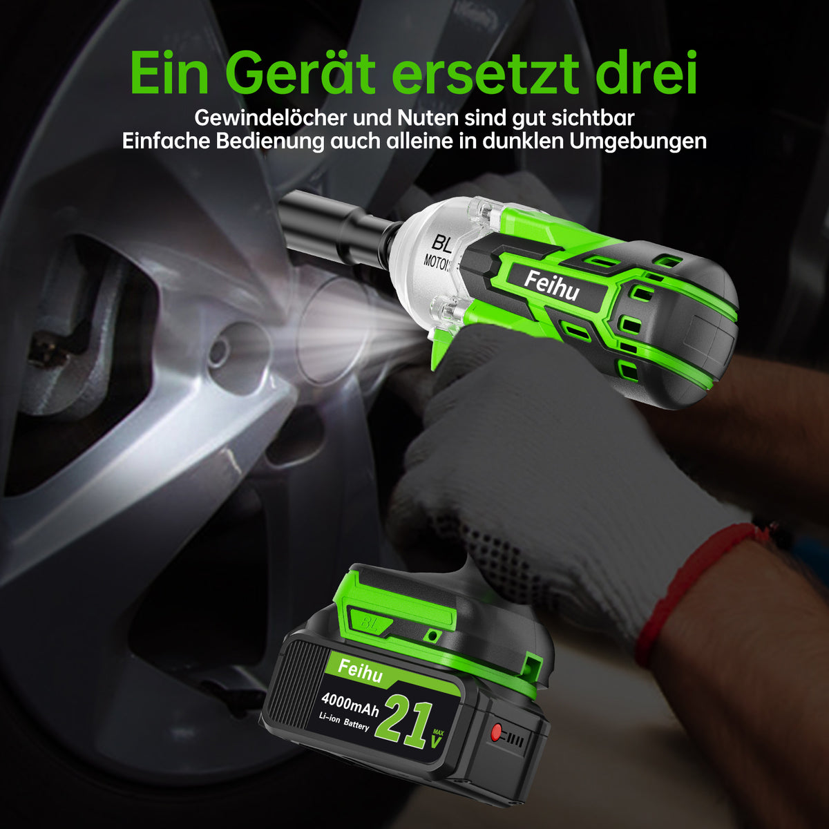 Akkubetriebener, bürstenloser 1/2-Zoll-600-Nm-Hochleistungs-Schlagschrauber 3-in-1-Set – Schlagbohrer und Schraubendreher, 3 Geschwindigkeitsstufen, automatische Stoppfunktion (2 Modi), geeignet für Kfz-Anwendungen.