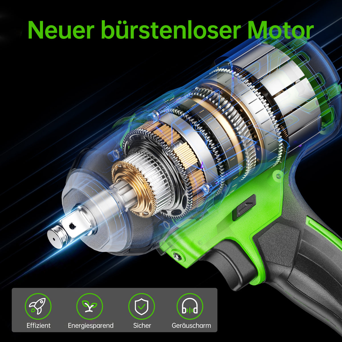 Akkubetriebener, bürstenloser 1/2-Zoll-600-Nm-Hochleistungs-Schlagschrauber 3-in-1-Set – Schlagbohrer und Schraubendreher, 3 Geschwindigkeitsstufen, automatische Stoppfunktion (2 Modi), geeignet für Kfz-Anwendungen.